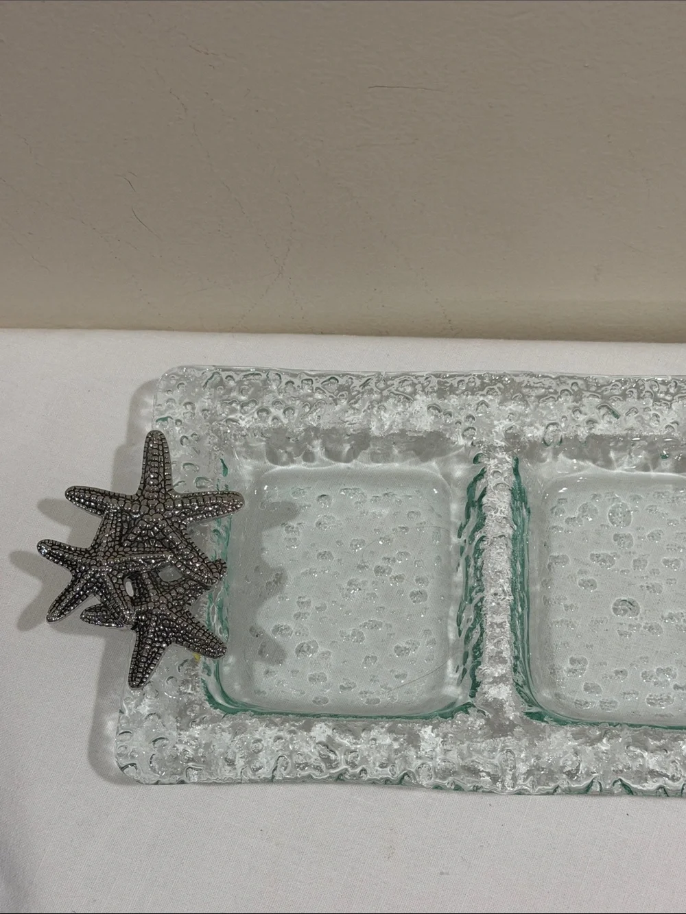 Clear Textured Glass Triple relishTray - Elegant Clear Glass